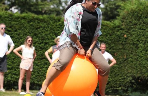 Lady on space hopper'